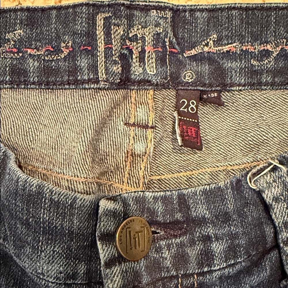 !it Classic Wide Leg Blue Jeans Sz 28 Low Rise Bootcut Factory Fading - Picture 4 of 11